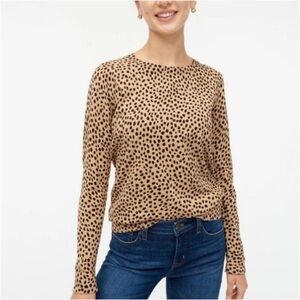 J.Crew Medium Brown Black Cheetah Print Crewneck Pullover Teddie Sweater